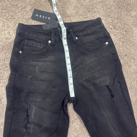 Black Flare Wide Leg Jeans with Distressing super stretchy risen brand - Picture 2 of 7